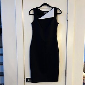 Calvin Klein White Collar Neckline Black Dress